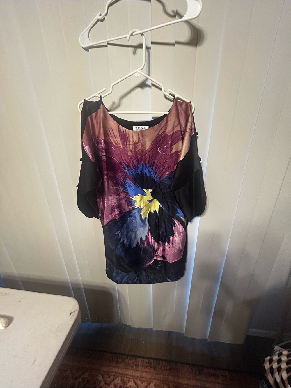 Tibi Cold-Shoulder Satin Top - Purple, Blue, Yellow, Black